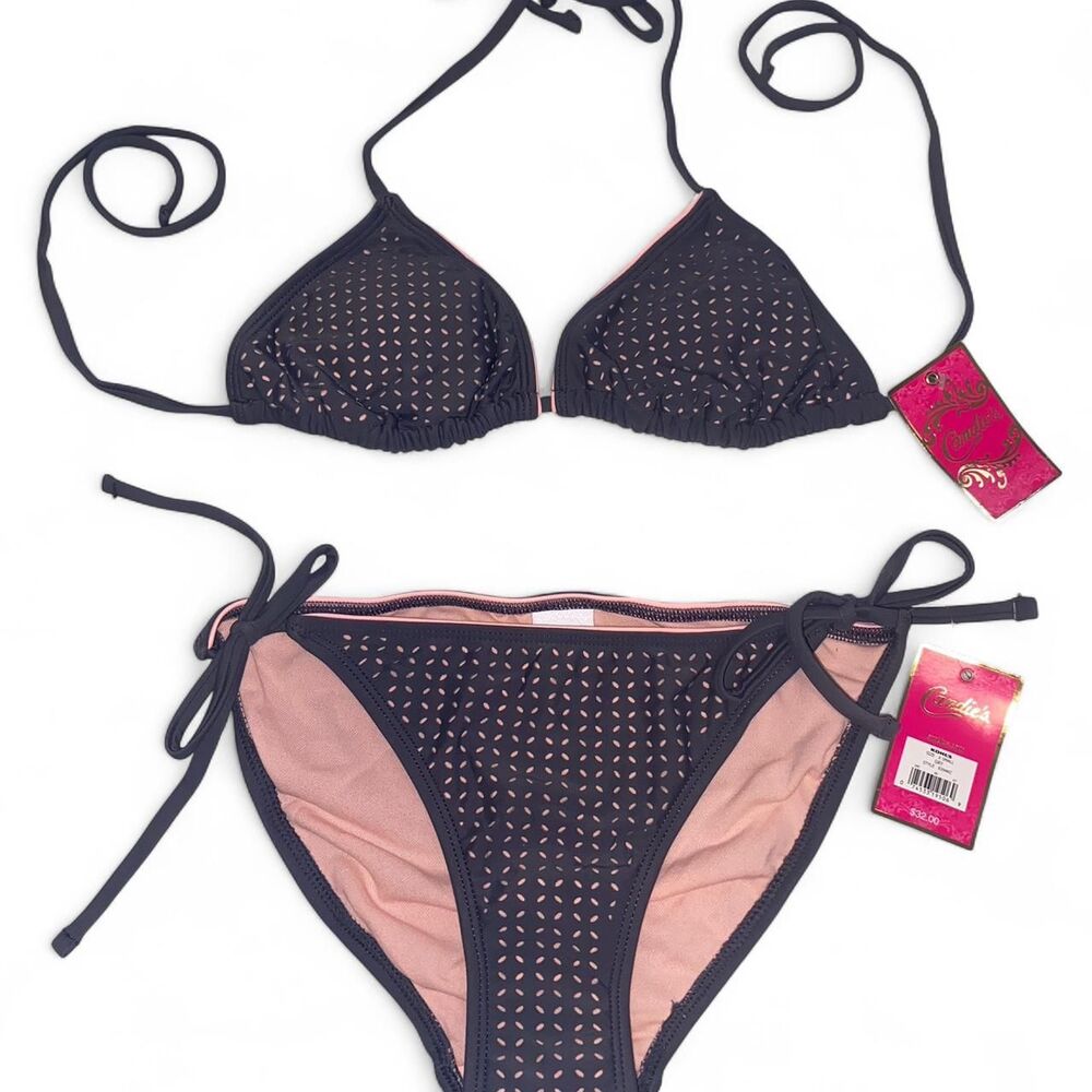 Candie-s Women's Black and Navy Bikinis-and-tankini-sets